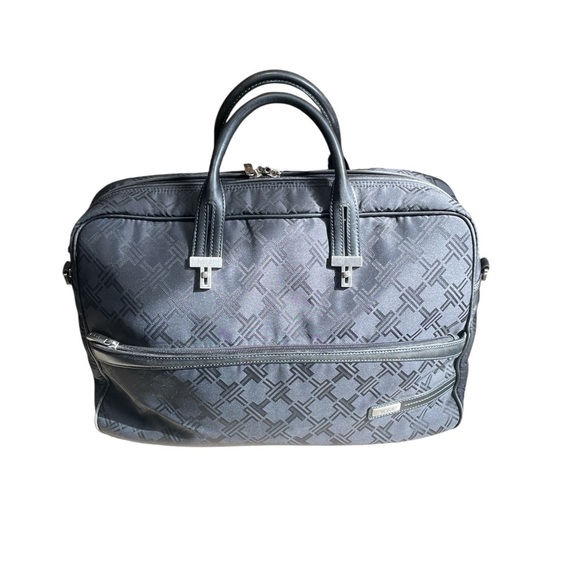 TUMI Black Nylon Laptop Travel Briefcase Bag Geometric Logo Office Pockets - Picture 1 of 15